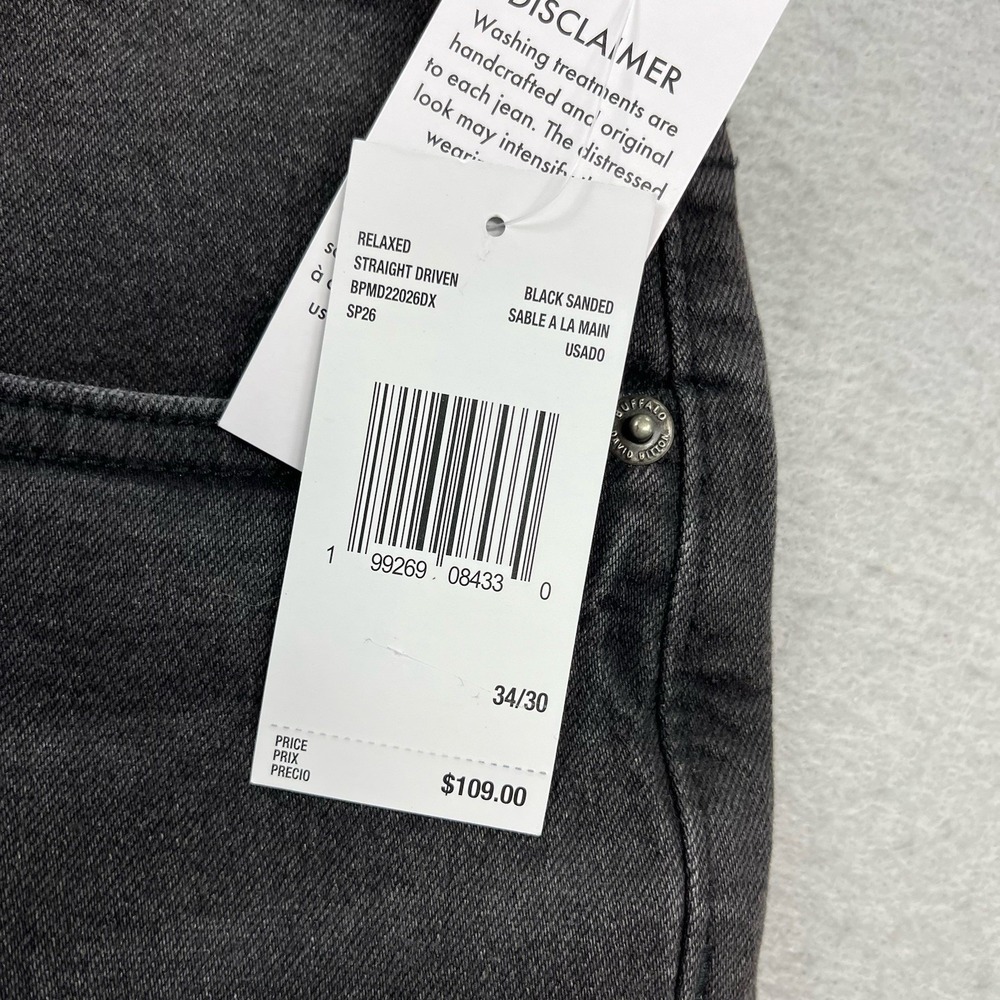 Buffalo David Bitton Jeans Mens 34x30 Black Denim Pants Relaxed Straight Driven - Picture 10 of 15